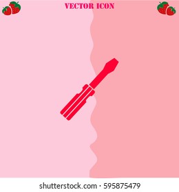 Screwdriver vector  icon. Strawberry Background.