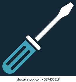 Screwdriver vector icon. Style is bicolor flat symbol, blue and white colors, rounded angles, dark blue background.