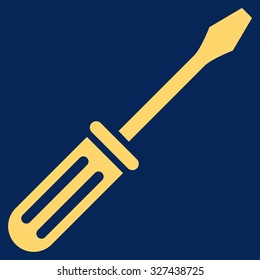 Screwdriver vector icon. Style is flat symbol, yellow color, rounded angles, blue background.