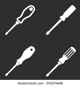 Screwdriver vector icons set. White illustration isolated for graphic and web design.