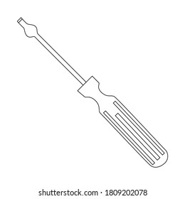 Screwdriver vector line icon. İllustration for repair theme, doodle style