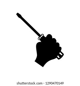 Screwdriver vector pictogram. Illustration style is flat iconic bicolor blue and gray symbol on a hatched transparent background.