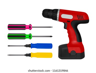 Screwdriver in vector.Screwdriver battery in the vector.Screwdriver in vector on white background.