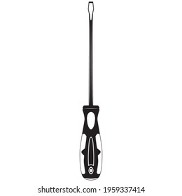 Screwdriver work tool black silhouette, vector illustration isolated on white background. Electrician, construction worker and repairman hand tool.
