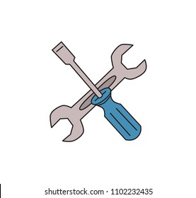 Screwdriver and wrench. Adjustment symbol. Settings or tools icon. Colored line vector illustration. Isolated on white background.