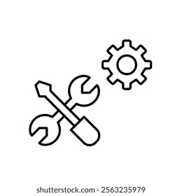 Screwdriver, wrench and cogwheel. Repair technical tools. Maintenance mode, system optimization and management. Pixel perfect vector icon