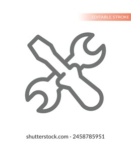 Screwdriver and wrench crossed vector icon. Settings and setup or repair outline.