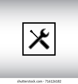 Screwdriver and wrench flat vector icon. Screwdriver and wrench isolated vector sign. Settings menu square button.