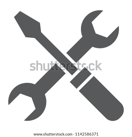 Screwdriver and wrench glyph icon, settings and repair, service sign, vector graphics, a solid pattern on a white background, eps 10.