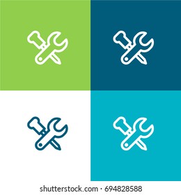 Screwdriver and wrench green and blue material color minimal icon or logo design