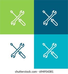 Screwdriver and Wrench green and blue material color minimal icon or logo design