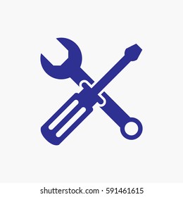 Screwdriver and Wrench Icon. Flat  Isolated Silhouette Graphic Vector Blue Color