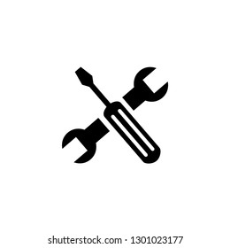 Screwdriver And Wrench Icon In Flat Style For App, UI, Websites. Black Icon Vector Illustration.