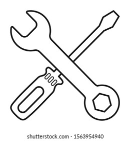 Screwdriver and wrench icon in flat style isolated on white background. Fix symbol for your web site design, logo, app, UI etc