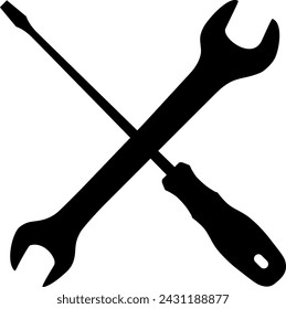 Screwdriver and Wrench Icon in Flat Style. Vector Illustration.
