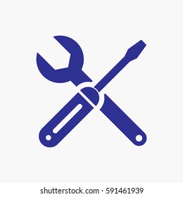 Screwdriver and Wrench Icon. Graphic Vector Blue Color