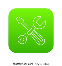 Screwdriver and wrench icon green vector isolated on white background