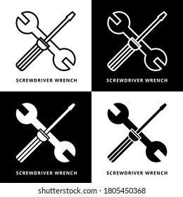 Screwdriver And Wrench Icon Logo Line and Flat Solid. Setting And Repair Symbol Vector Glyph Design