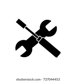 screwdriver and wrench icon, vector illustration, black sign on isolated background