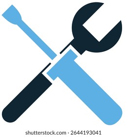 Vetor de ícone de chave de fenda e chave de fenda, simbolizando fixação, montagem e trabalho mecânico. Ideal para serviços de reparo, projetos DIY, manutenção e temas relacionados a ferramentas.
