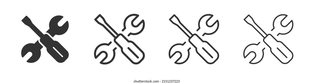 Screwdriver and wrench icons collection in two different styles and different stroke. Vector illustration EPS10