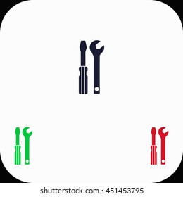 Screwdriver and Wrench Illustration set. Blue, green, red icon.