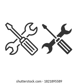 Screwdriver and wrench line and glyph icon, line style and solid style.
This form of screwdriver has been replaced in many workplaces and homes with a more modern and versatile tool, a power drill.