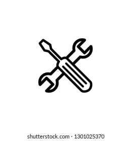 Screwdriver And Wrench Line Icon In Flat Style For App, UI, Websites. Black Icon Vector Illustration.