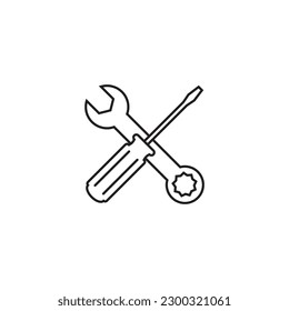 Screwdriver and wrench line icon, repair logo vector