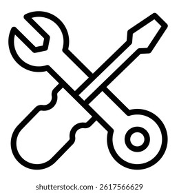 Screwdriver with wrench line icon, repair service concept. Vector graphics. Repair tools sign on white background, style mobile or design