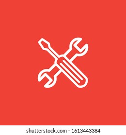 Screwdriver And Wrench Line Red Icon On White Background. Red Flat Style Vector Illustration