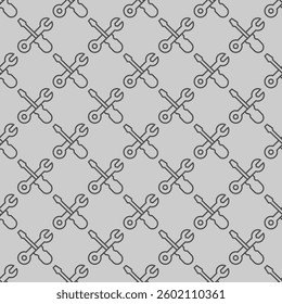 Screwdriver with wrench line seamless pattern, repair service theme. Vector graphics. Repair tools sign with background, repeat line icon