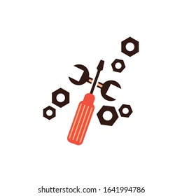 screwdriver and wrench with nuts detailed vector illustration design