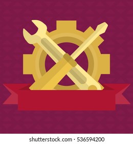 Screwdriver and a wrench on a background of gears icon. Vector illustration.