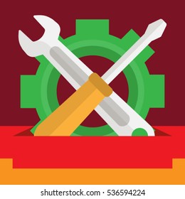 Screwdriver and a wrench on a background of gears icon. Vector illustration.