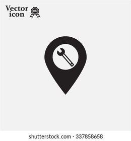 screwdriver and wrench on map pointer. vector illustration.