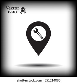 screwdriver and wrench on map pointer, vector illustration.