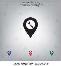 screwdriver and wrench on map pointer. vector illustration.