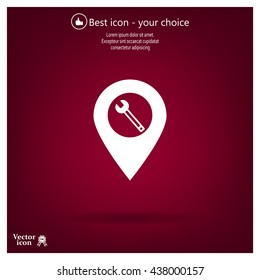 screwdriver and wrench on map pointer, vector illustration.