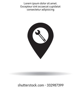 screwdriver and wrench on map pointer.vector illustration.