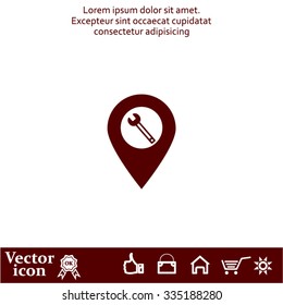 screwdriver and wrench on map pointer.vector illustration.