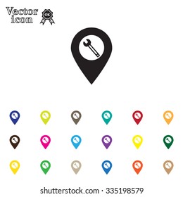 screwdriver and wrench on map pointer.vector illustration.