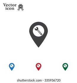 screwdriver and wrench on map pointer.vector illustration.
