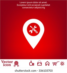 screwdriver and wrench on map pointer.vector illustration.