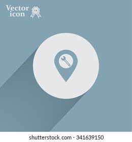 screwdriver and wrench on map pointer.vector illustration.