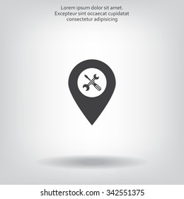 screwdriver and wrench on map pointer.vector illustration.