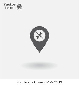 screwdriver and wrench on map pointer.vector illustration.