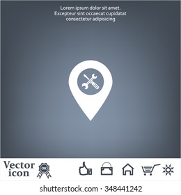 screwdriver and wrench on map pointer.vector illustration.