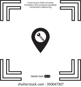 screwdriver and wrench on map pointer.vector illustration.