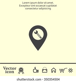 screwdriver and wrench on map pointer.vector illustration.